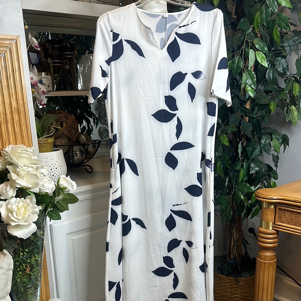 🆕NWOT Casual Dark Indigo Blue & White Sheath Maxi Dress, S
